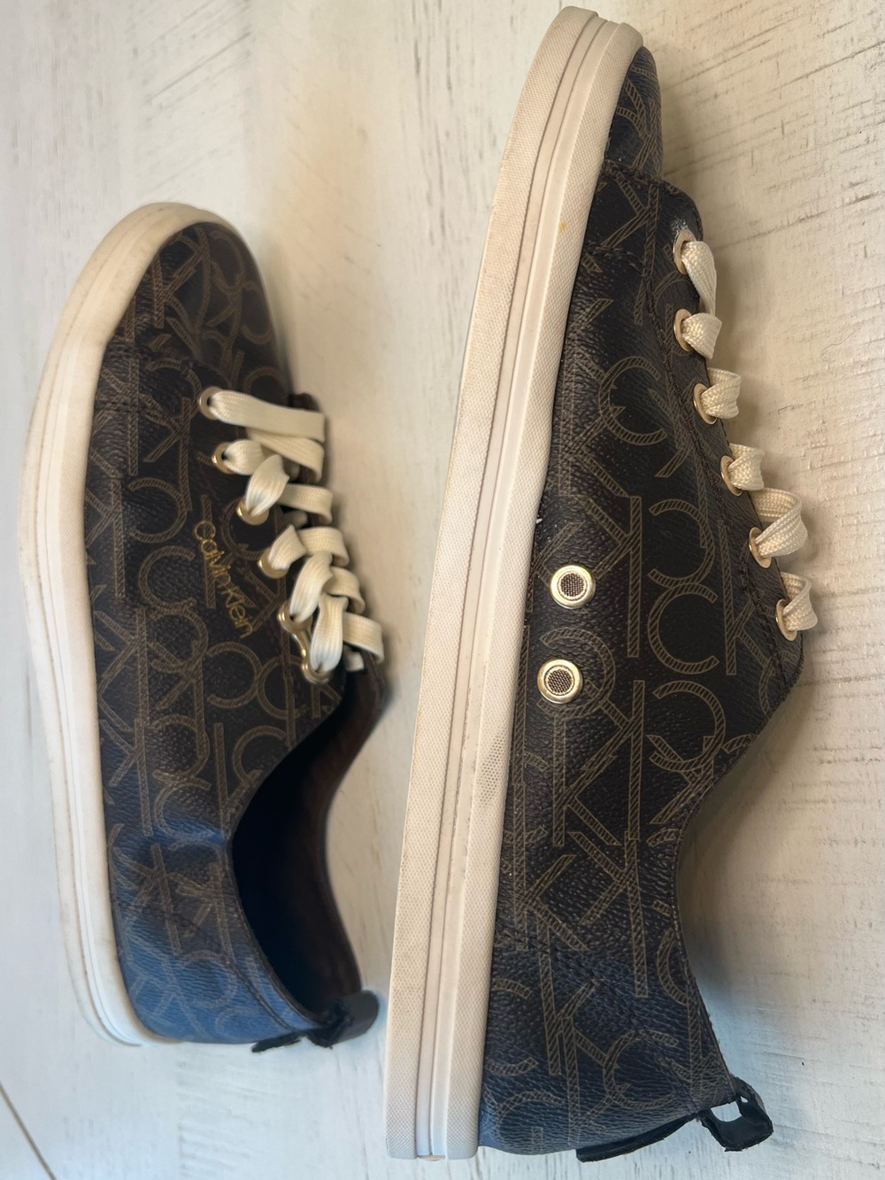 Calvin Klein Michaela Dark Brown Monogram Low-Top Sneakers - Picture 6 of 8